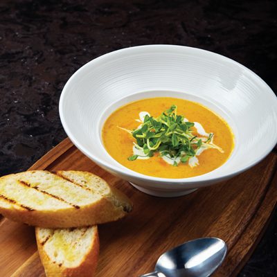 Moroccan Carrot Soup with Compressed Yogurt