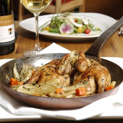 Braised Fennel and Cornish Hen in a Riesling Jus