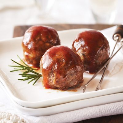 Tourtière Meatballs with Maple-Cranberry Glaze