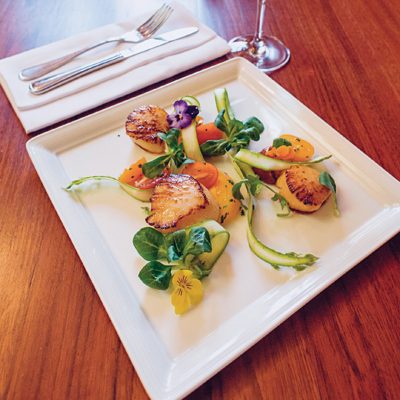 Seared Scallop, Heirloom Tomato & Local Asparagus Salad with Summer Herb Vinaigrette