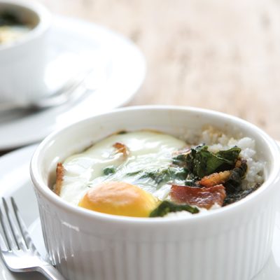 Southern-Style Baked Eggs with Grits & Collard Greens