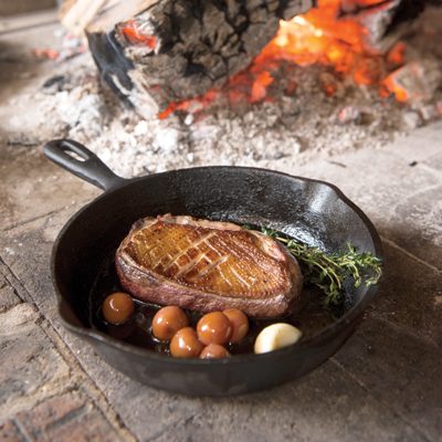 Pan-Fried Featherstone Duck Breast with Dillon's Vodka Laced Niagara Sour Cherries