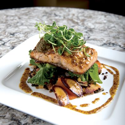 Grilled Salmon with Lentil Succotash