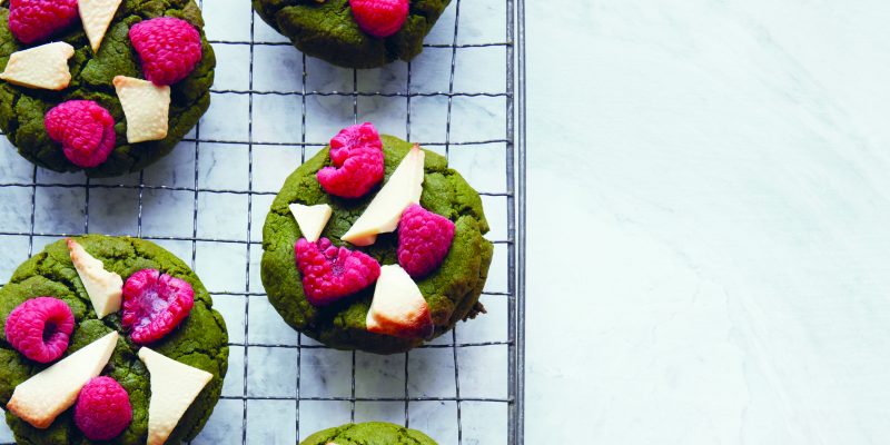 Small Holiday Bites: Matcha, Raspberry & White Chocolate Chunk Cookies