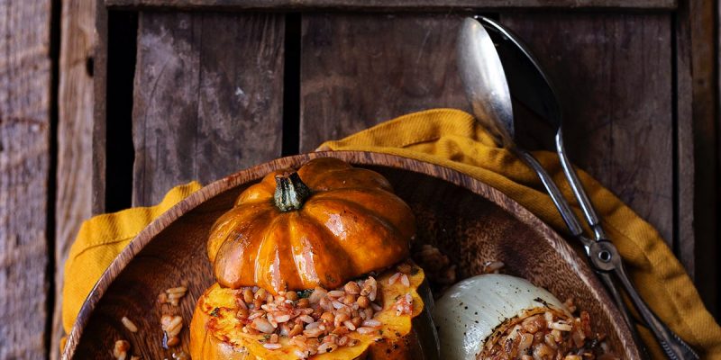 Cypriot Inspired Lentils, Rice & Stuffed Acorn Squash & Sweet Onions